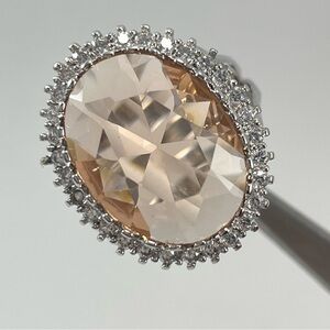 Rings Statement Women’s Jewelry Oval Cut Halo Champagne Diamond CZ Silver Plated